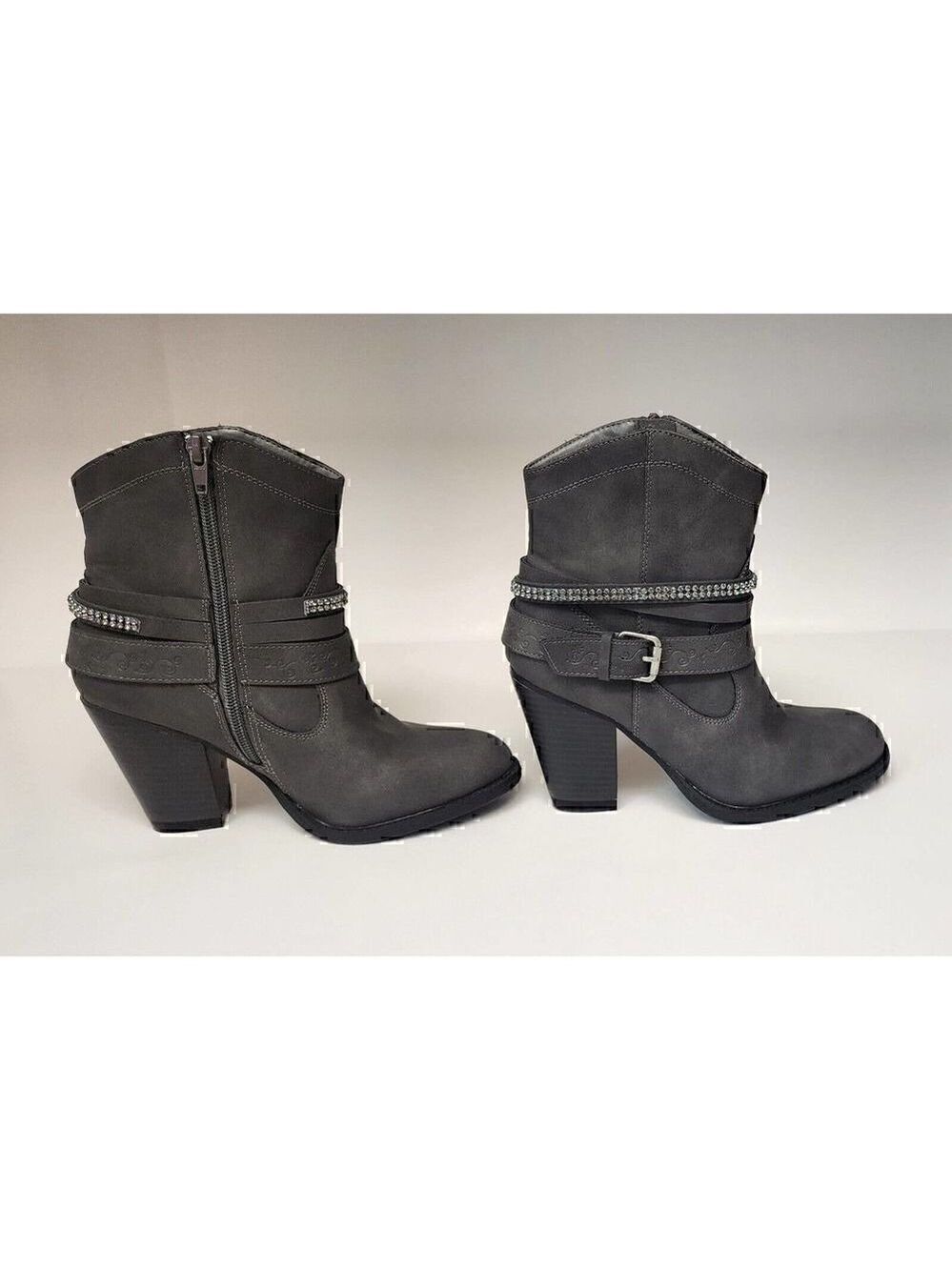 Daisy Fuentes 6M Valentina women's Western Ankle Bootie Gray Faux Leather